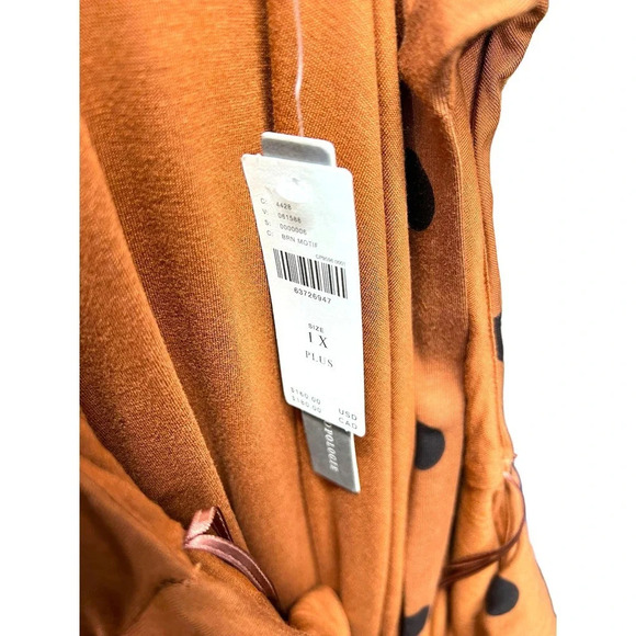 Anthropologie Maeve Midi Dress Ruched Polka Dot Jersey Brown Black Plus Size 1X - Picture 14 of 16